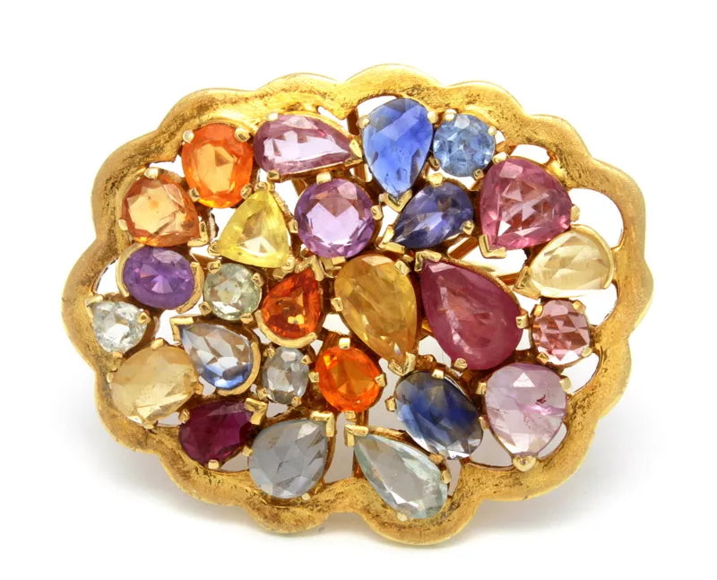 Ornate Multi Color Gemsttones Solid 14k Yellow Gold Ring Band Size 7 17.27 g