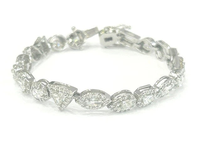 14K White Gold Multi-Shaped Diamond Tennis Bracelet 7.11 Carats