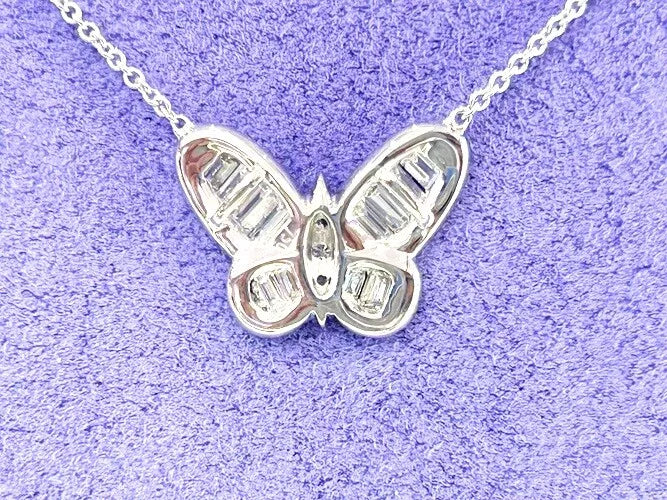 14K White Gold Diamond Butterfly Pendant Necklace 1.12 Carats