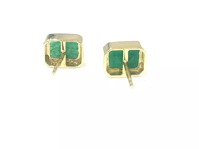 18K Yellow Gold Emerald Cut Emerald Bezel Studs 1.96 Carats