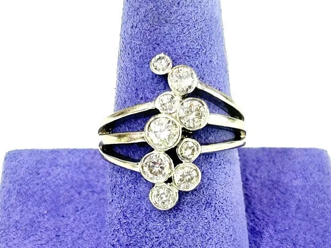 14K White Gold Bezel Scatter Diamond Ring 1.25 Carats