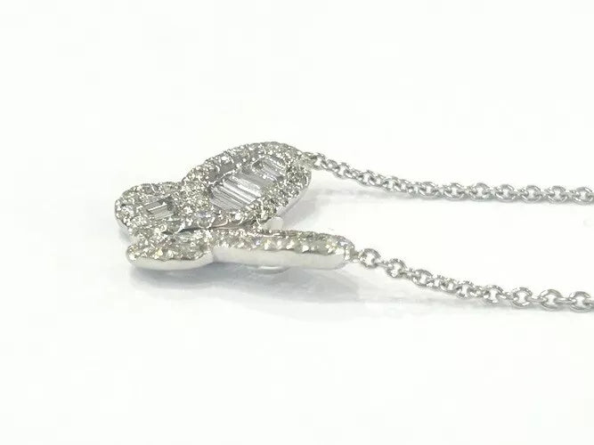 14K White Gold Diamond Butterfly Pendant Necklace 1.12 Carats