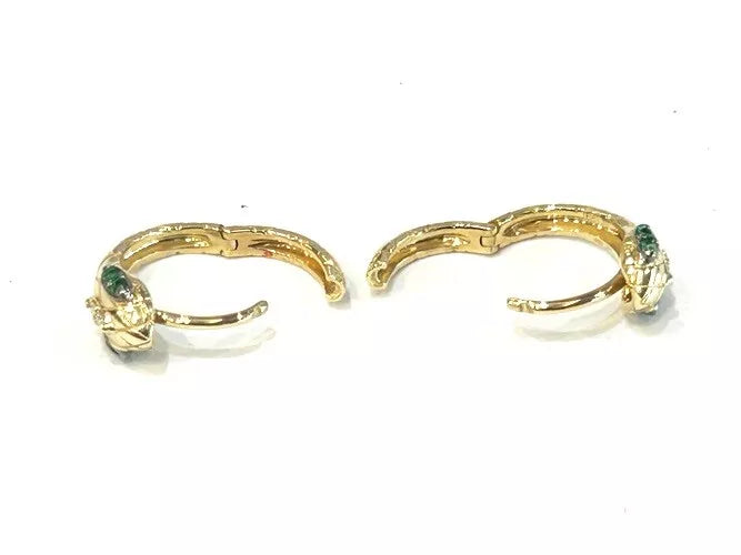 14K Yellow Gold Diamond & Emerald Snake Huggie Earrings 0.07 Carat Total Weight