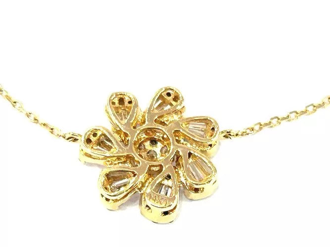 14K Yellow Gold 3-Staton Diamond Flower Necklace 1.20 Carat Total Weight