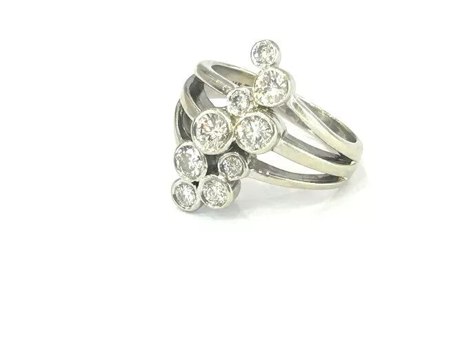 14K White Gold Bezel Scatter Diamond Ring 1.25 Carats