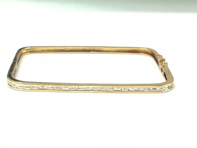 14K Yellow Gold Square Shape Diamond Bangle Bracelet 0.75 Carats