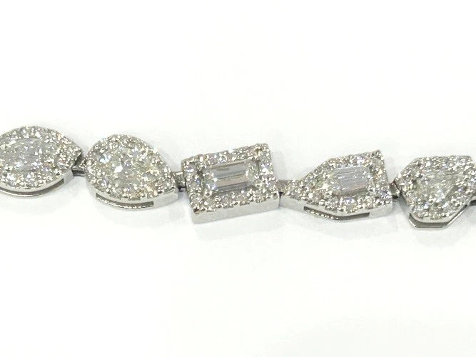 14K White Gold Multi-Shaped Diamond Tennis Bracelet 7.11 Carats