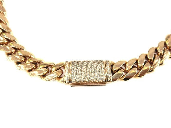 14K Rose Gold Cubak Link Chain with Diamond Lock 3.00 Carats