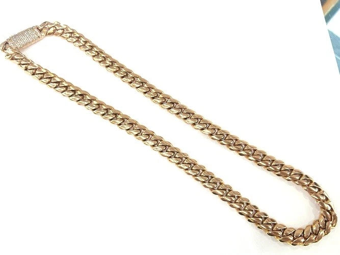 14K Rose Gold Cubak Link Chain with Diamond Lock 3.00 Carats
