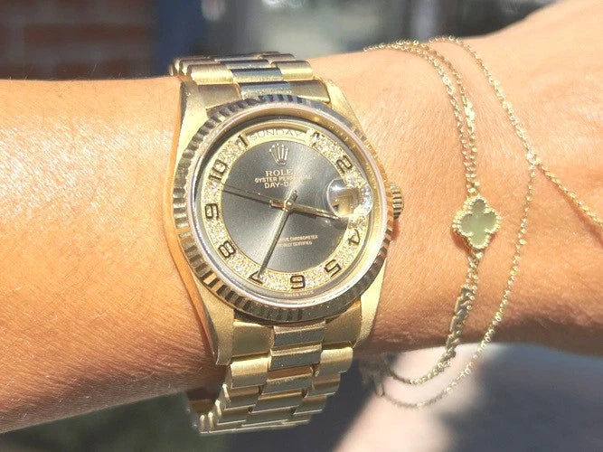 Rolex 18K Yellow Gold Day-Date President Myriad Diamond Dial Watch 18238