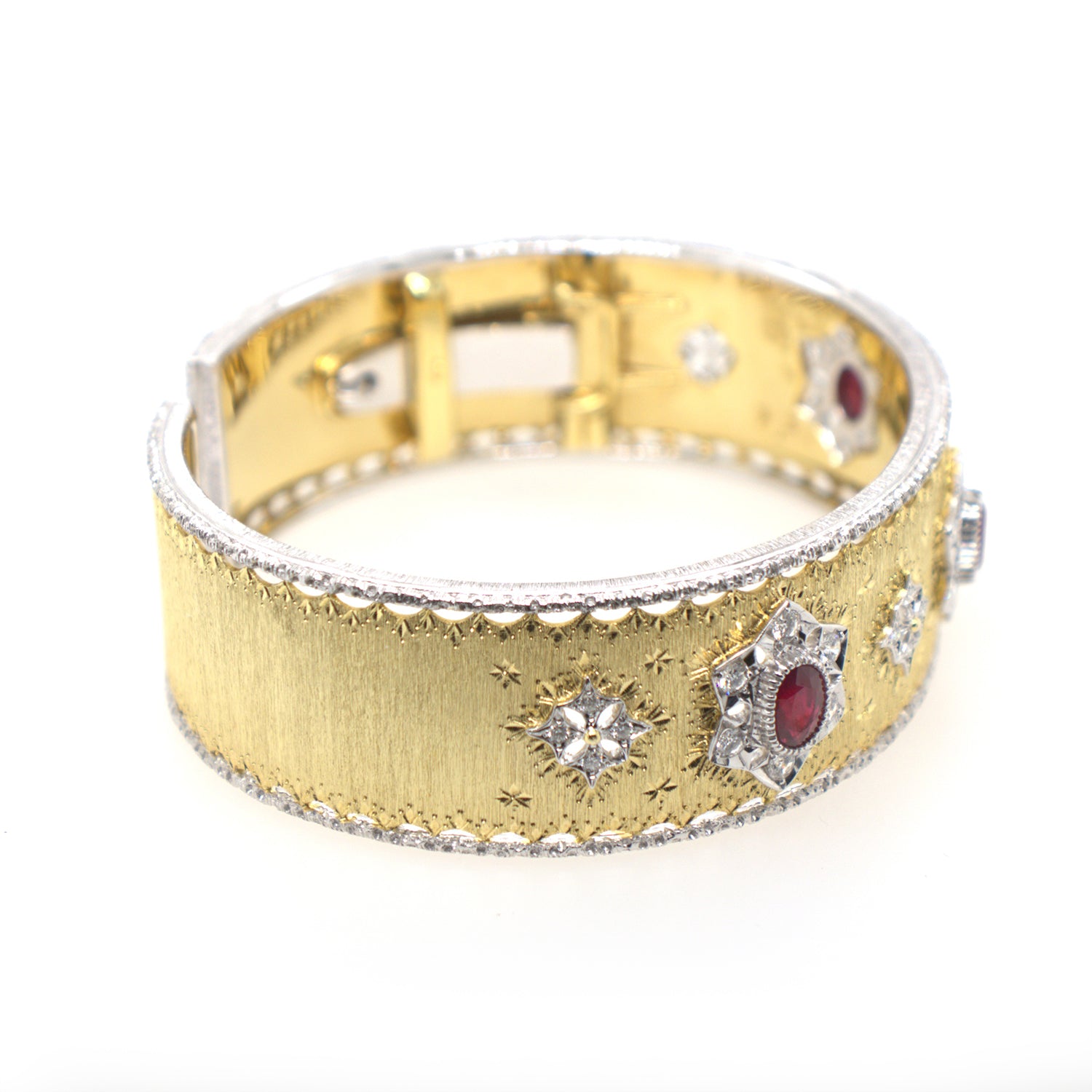 2.73CTW Ruby Diamond Bangle In 18K Yellow Gold