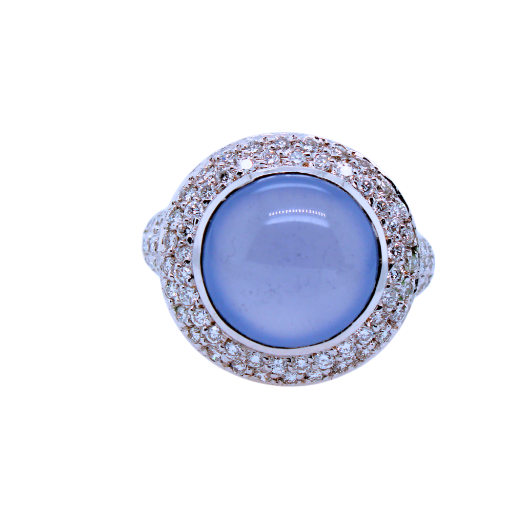 18K White Gold Diamond And Chalcedony Stone Ring