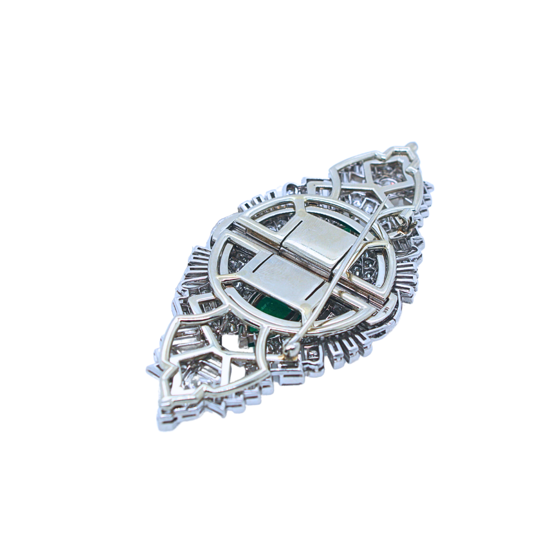 1920 Platinum Art Deco Emerald Diamond Double Clip