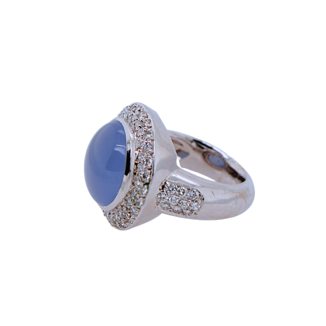 18K White Gold Diamond And Chalcedony Stone Ring