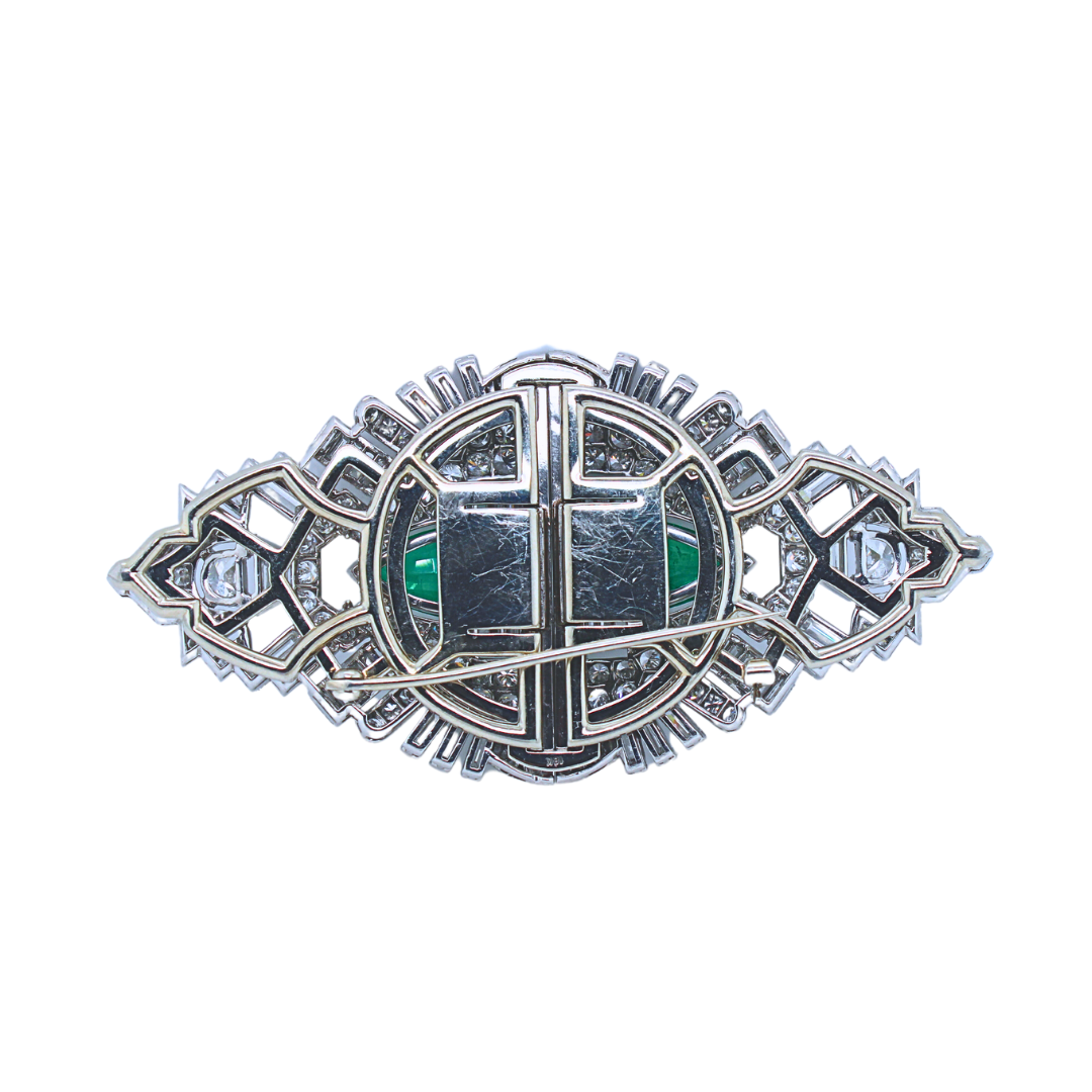 1920 Platinum Art Deco Emerald Diamond Double Clip