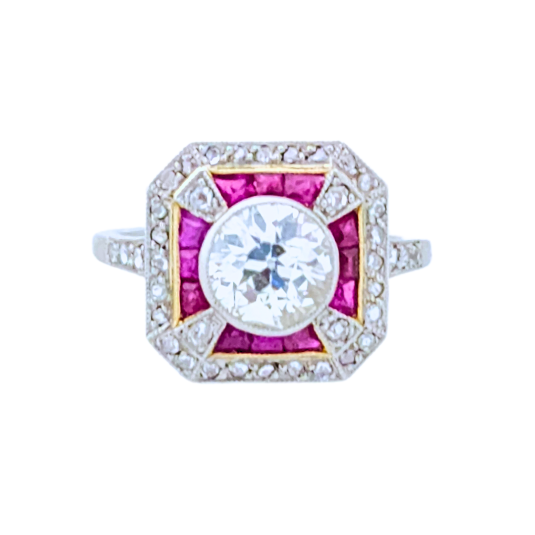 Joyeria A. Rossello Art Deco Diamond Ruby Ring In Platinum