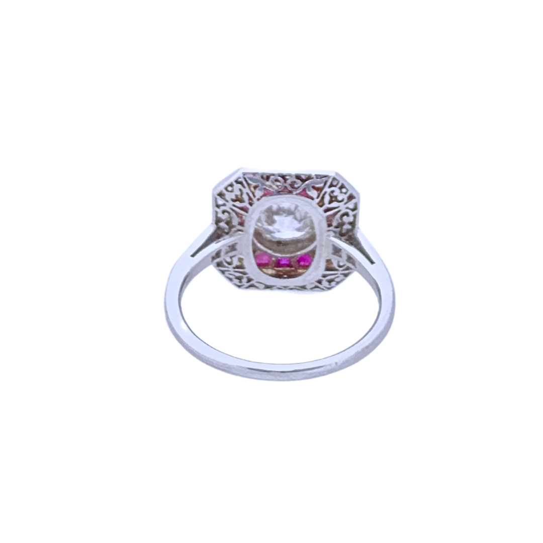 Joyeria A. Rossello Art Deco Diamond Ruby Ring In Platinum