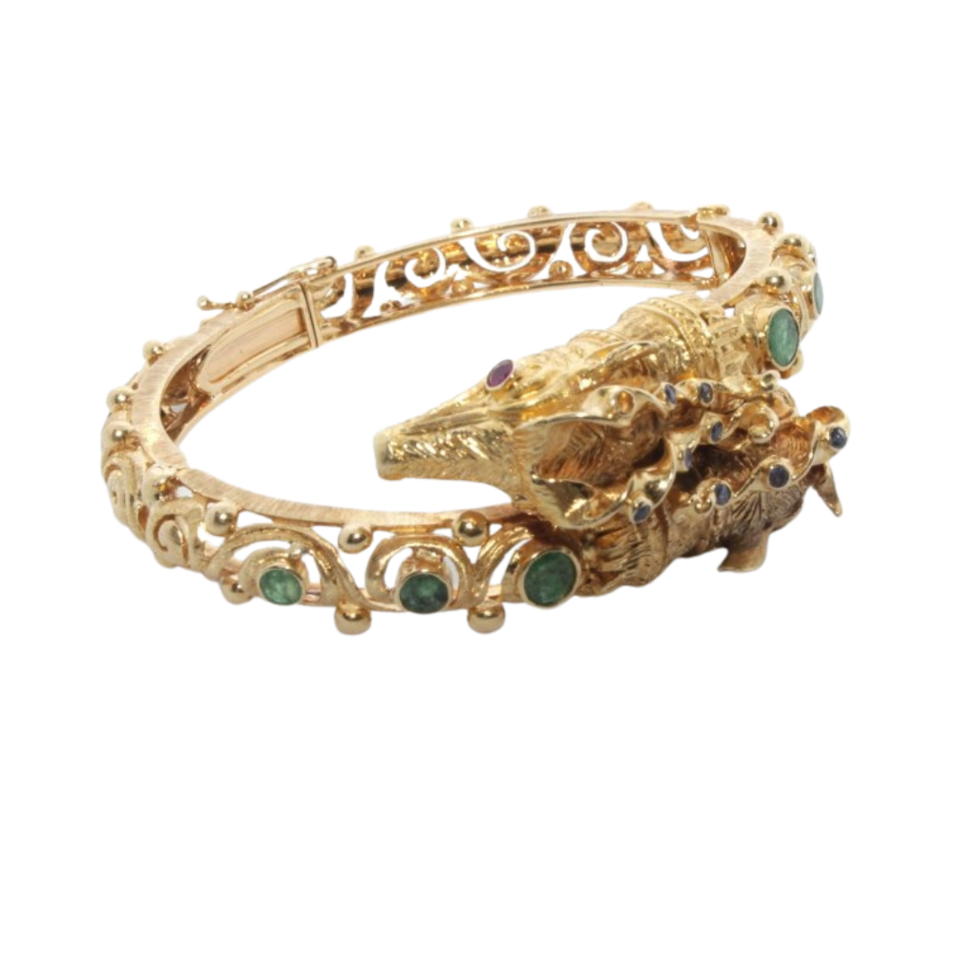 18KYG VINTAGE DRAGON BANGLE