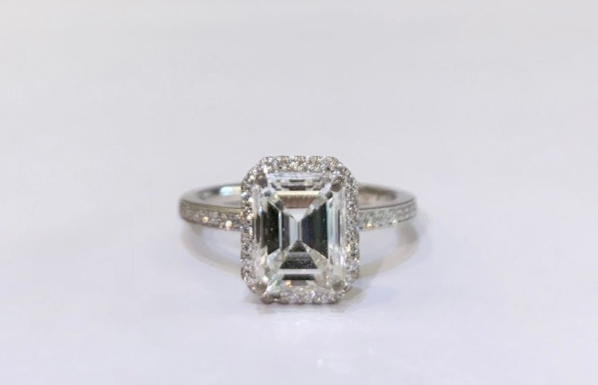 18KWG Emerald Cut Diamond Halo Ring 