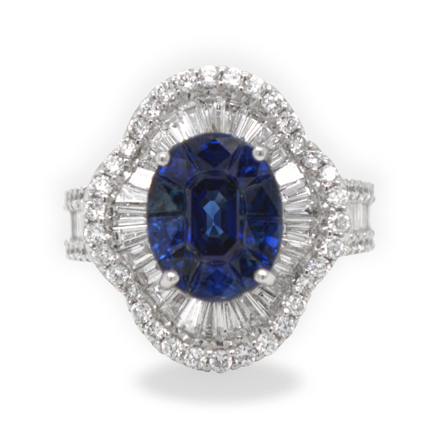 3.64CTW Sapphire Diamond Ring In 18K White Gold