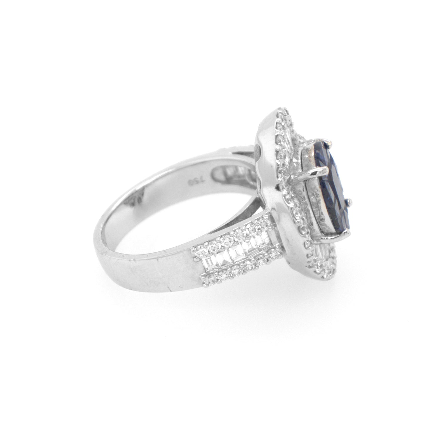 3.64CTW Sapphire Diamond Ring In 18K White Gold