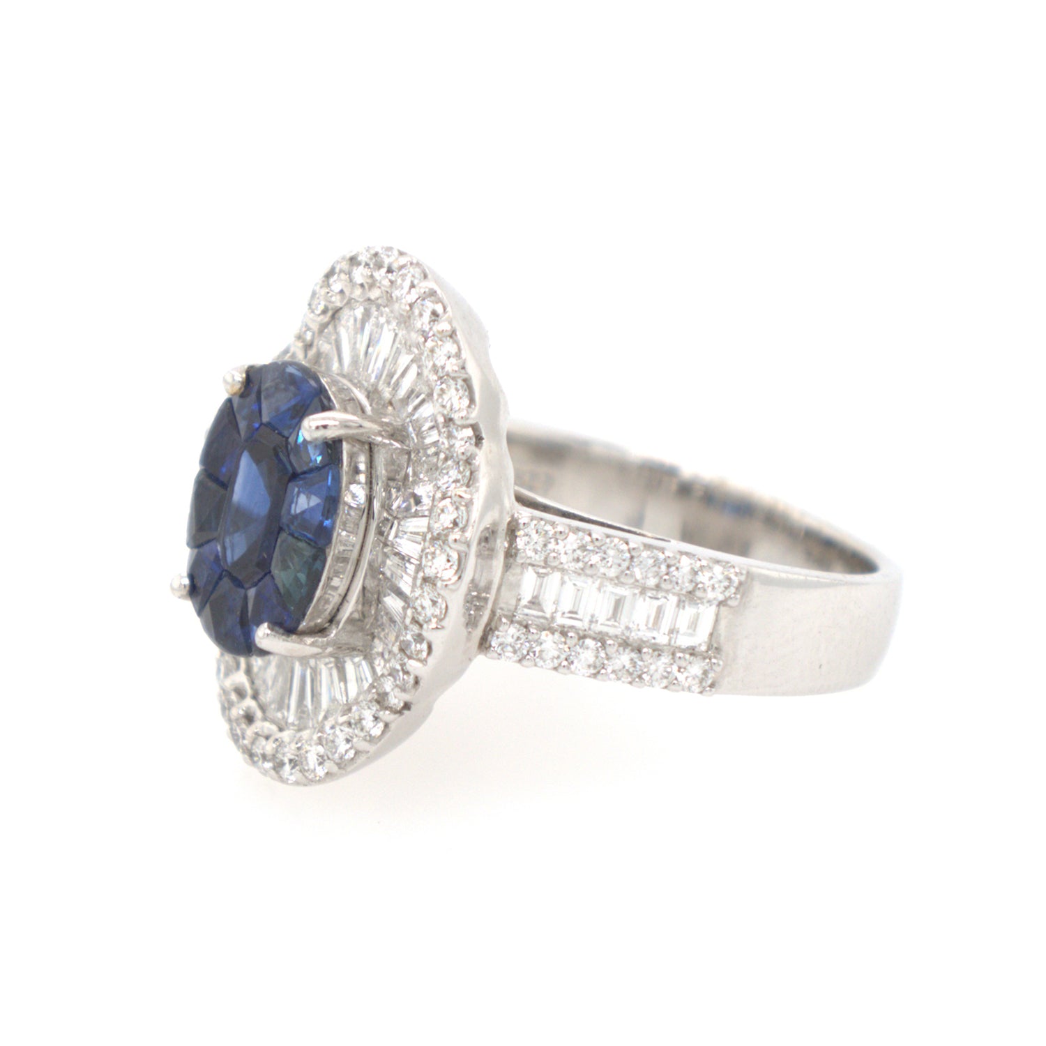 3.64CTW Sapphire Diamond Ring In 18K White Gold