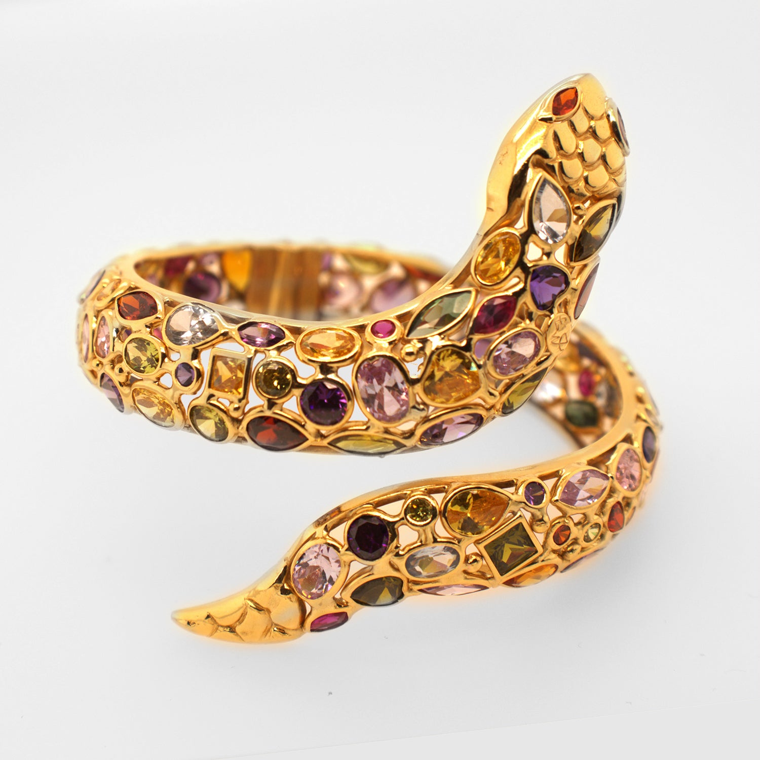 Lucky Snake Semi-Preciouse Stones Bangle In 18K Yellow Gold