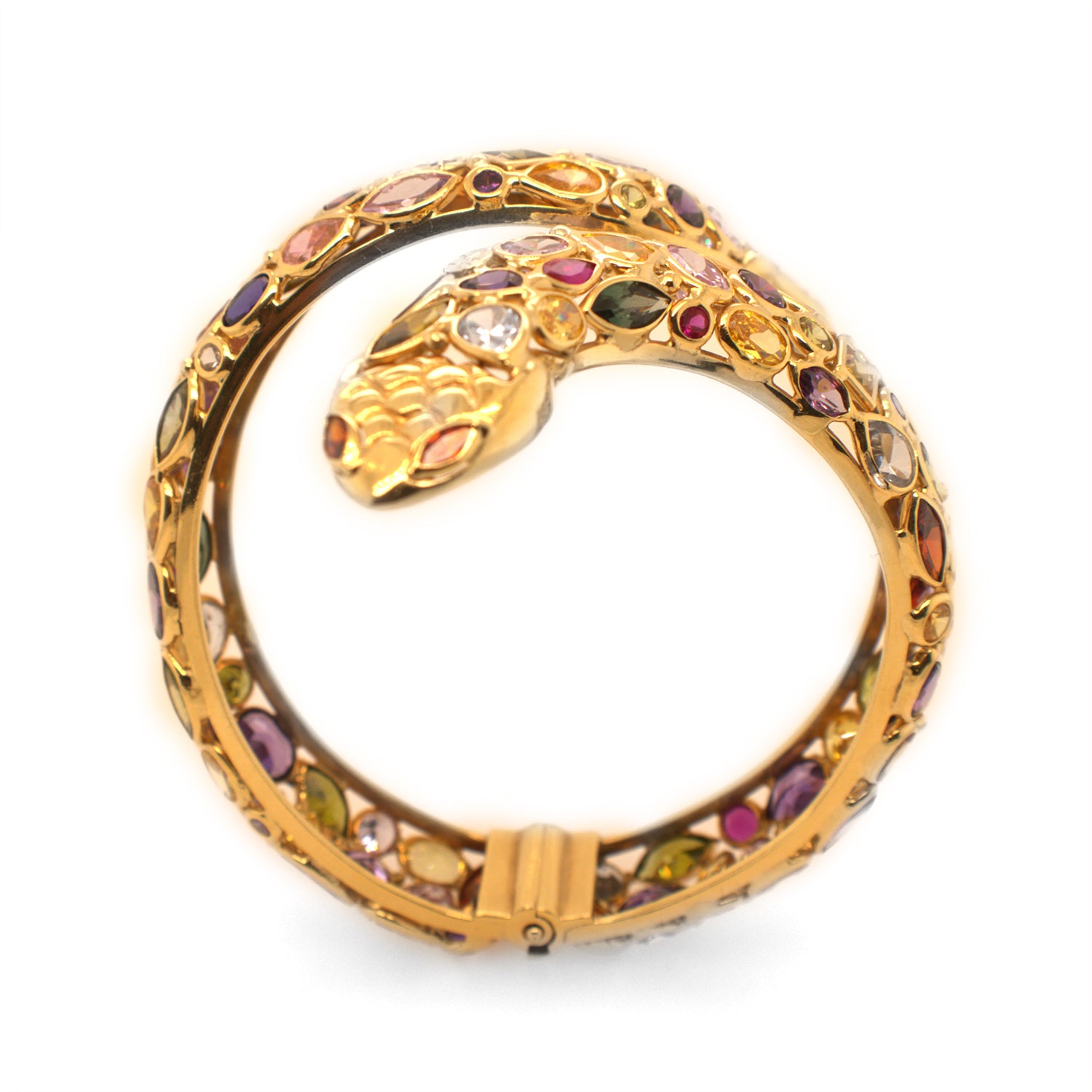 Lucky Snake Semi-Preciouse Stones Bangle In 18K Yellow Gold