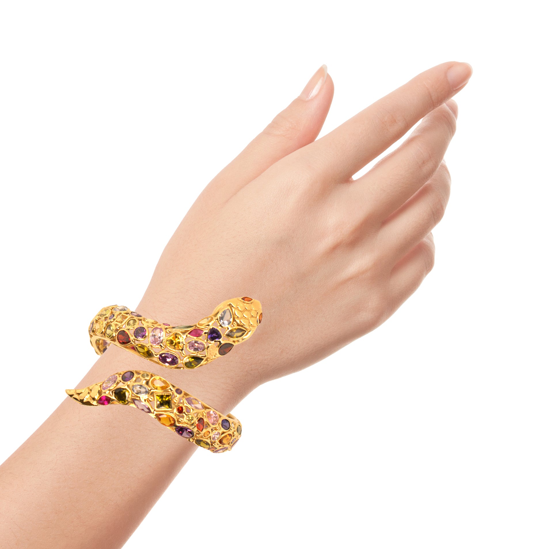 Lucky Snake Semi-Preciouse Stones Bangle In 18K Yellow Gold