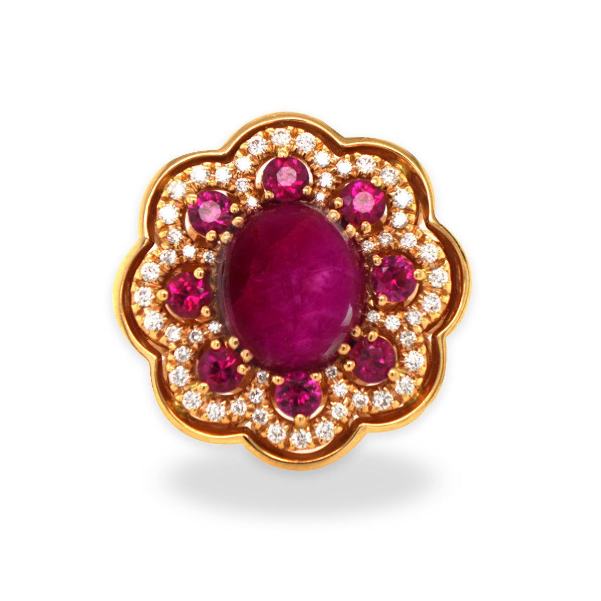 12.18CTW Ruby Diamond Cocktail Ring In 18K Rose Gold