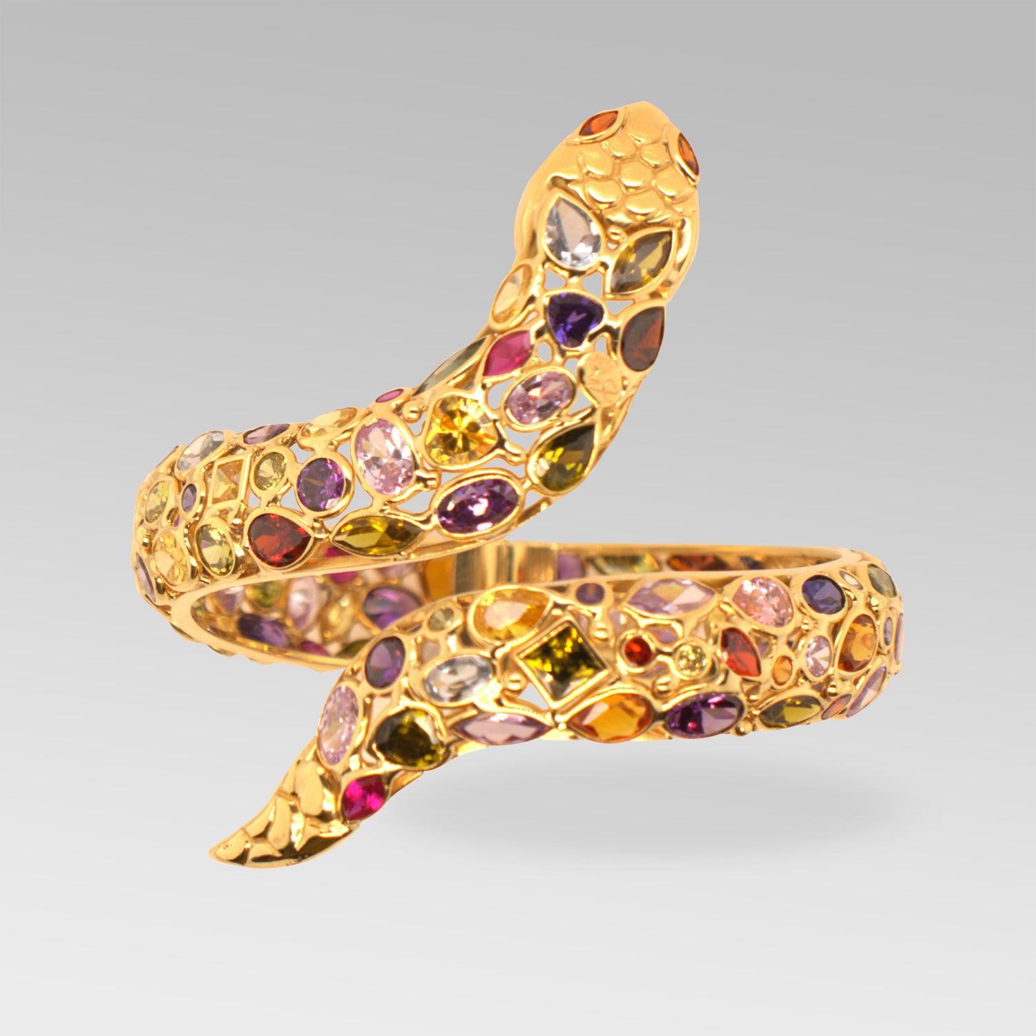 Lucky Snake Semi-Preciouse Stones Bangle In 18K Yellow Gold