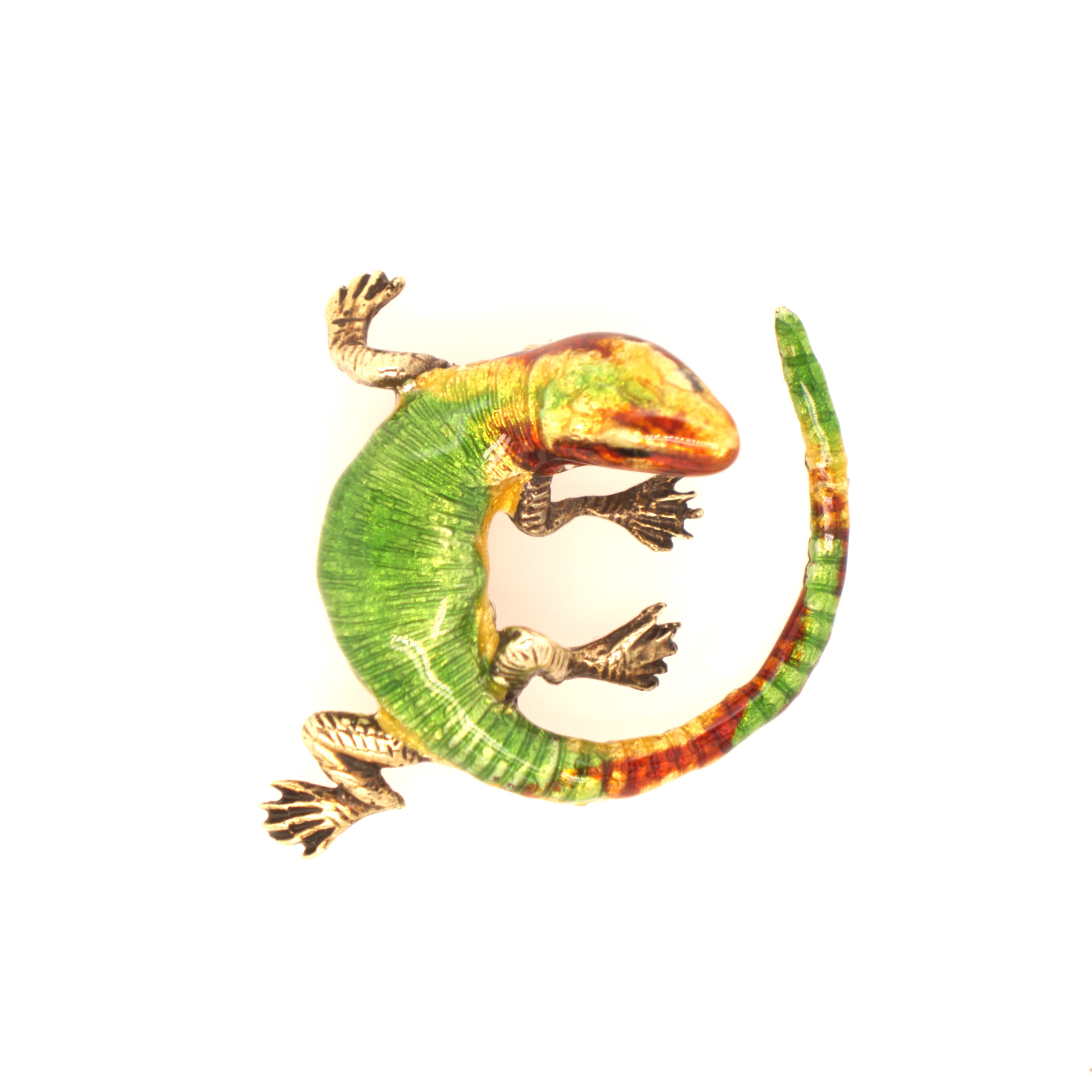 Antique Lizard Enamel Brooch In 14K Yellow Gold